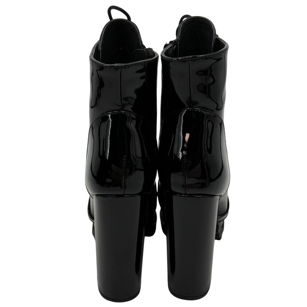 Black Faux Patent Leather Lug Sole Platform Heel Boots 10 | Baddie Dark Romance - Picture 9 of 16